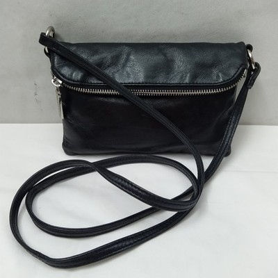 HOBO The Original Black Leather Zipper Fold Over Small Crossbody Bag