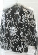 Alex Evenings Floral Black and Silver Jacket/Blazer - Size L - Retail 108