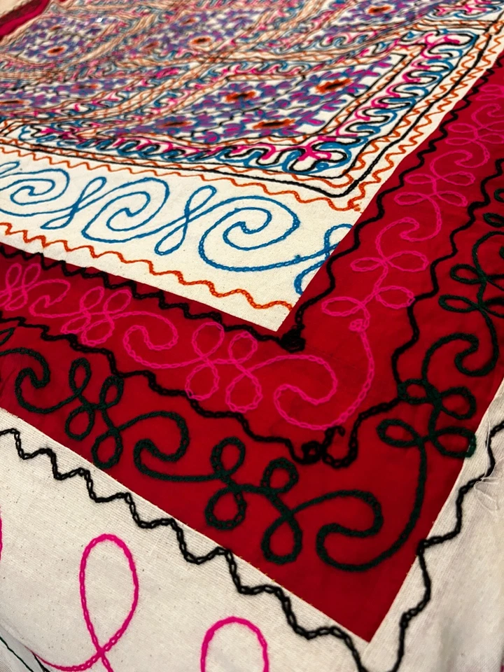 Colcha y fundas GUJARATI ~ Exótico lino de algodón de la India con bordado ~ 92" x 84" Foto 4 de 4