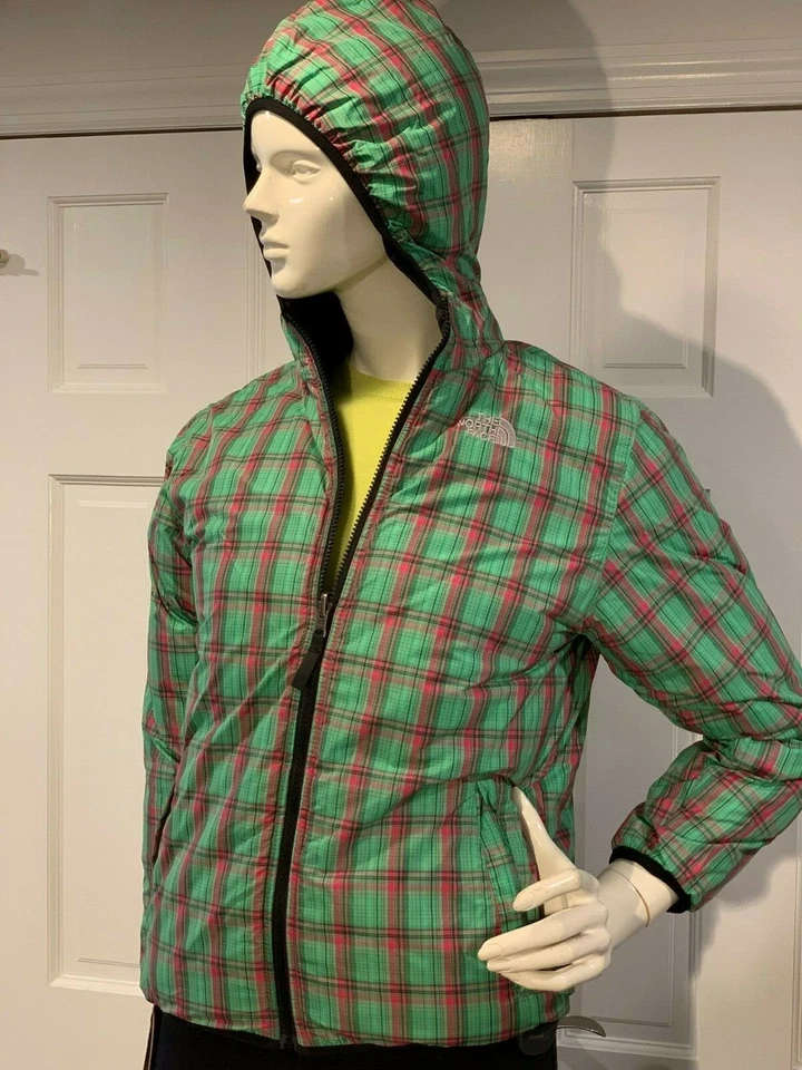 Chaqueta de plumón reversible The North Face para niñas negra/verde a cuadros - ¡EL MEJOR ESTILO! Foto 2 de 4