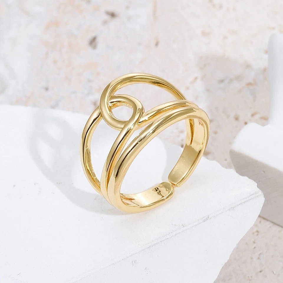 Knot Thumb Ring Sterling Silver plated Statement Ring Handmade Adjustable (GOLD) — 第 2/4 张图片