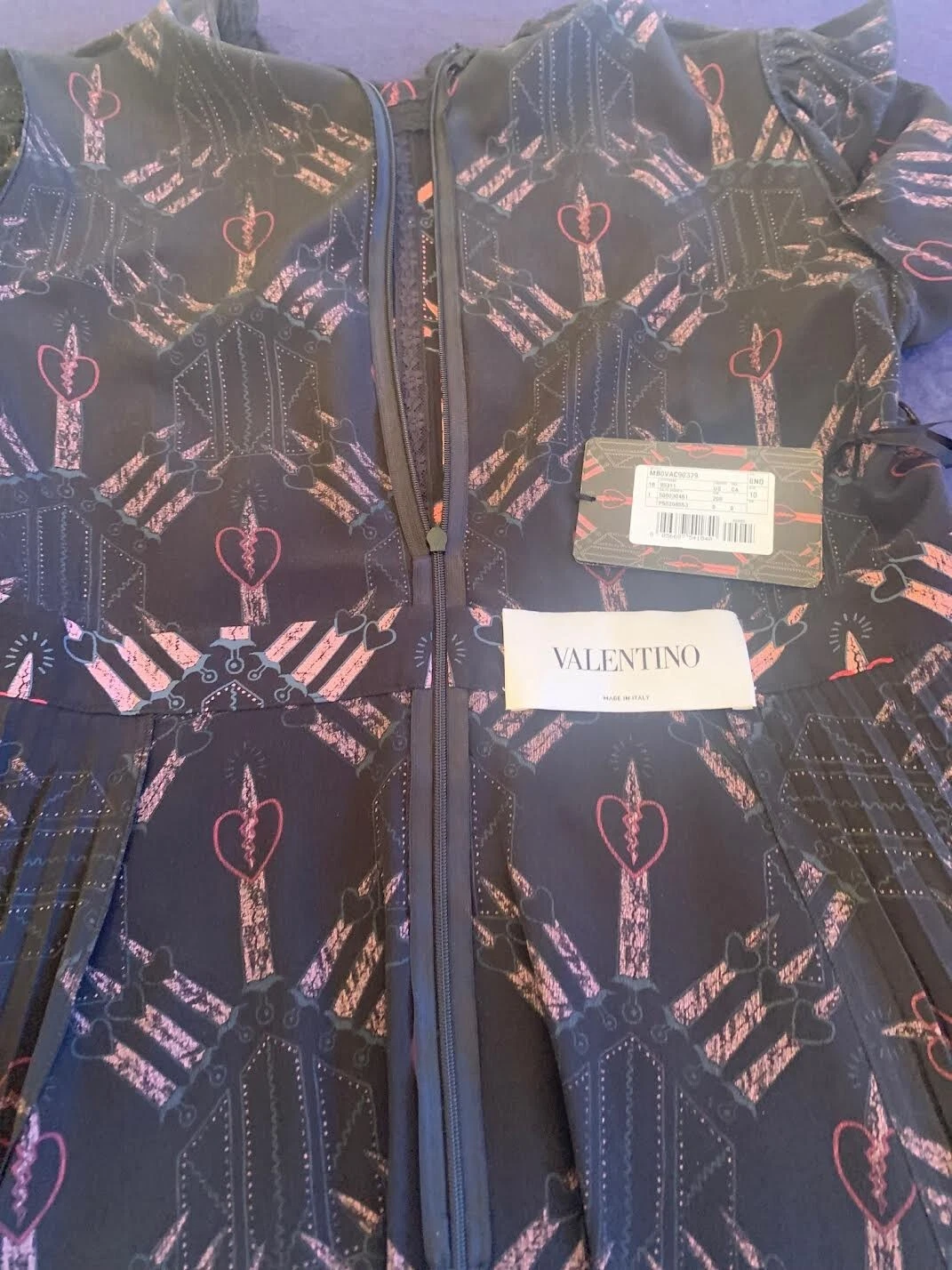 $2.950 ABITO VALENTINO LOVE BLADE CUORE TAGLIA US 10 IT 46 SETA SS MANICHE AUTENTICO