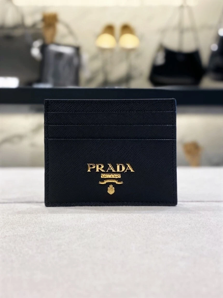 Prada Saffiano Leather Card Holder Black 100% Authentic Luxury