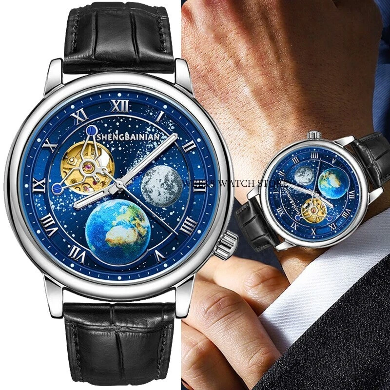 Men's Automatic Waterproof Mechanical watch Luminous Earth Sky Moon Business