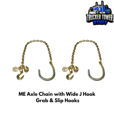 ME Axle Chain with Wide J Hook Grab & Slip Hooks/Pair, 5/16in x 4ft Grade 70, La