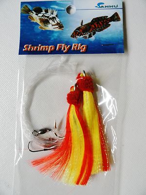 5/0 Shrimp Fly Rigs Rock Fishing Lures White & Red / Yellow Select QTY & Colors