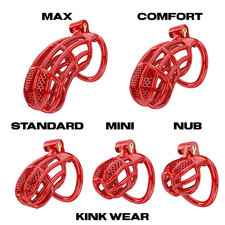 Honeycomb Chastity Cage Device Premium Kit with 5 Rings 5 Sizes Red