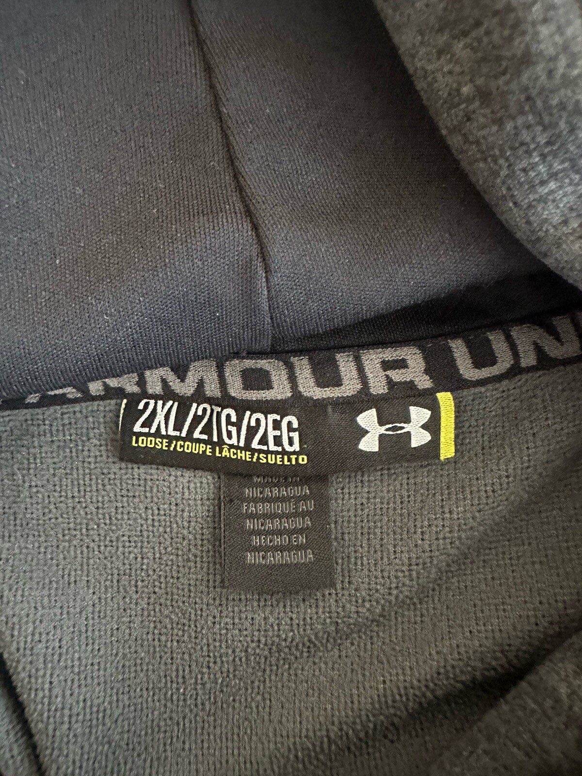 Under Armour Loose Hoodie Sweatshirt Semi-fitted Big Logo Gray Neon Sz. 2Xl