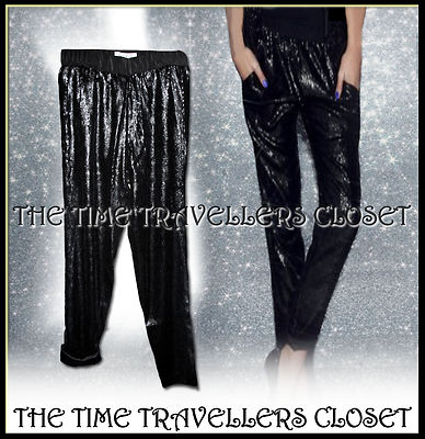 Brandneu mit Etikett Jack Wills Sonsett schwarz Pailletten Seide spitz zulaufend Hose gefüttert UK 8 36 4 £98