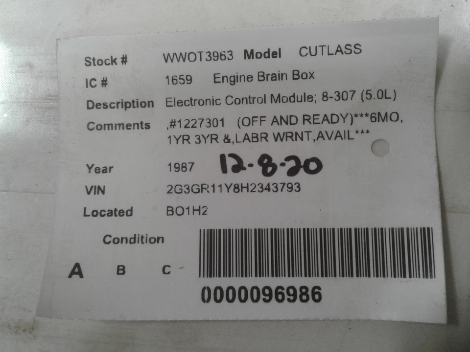 Módulo de control del motor usado se adapta a: Oldsmobile Cutlass 1987 módulo de control electrónico Foto 3 de 4