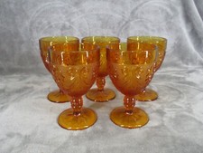 Indiana Glass Water Goblet Set Sandwich Pattern Amber Glass 5.5" Tall 5 Piece
