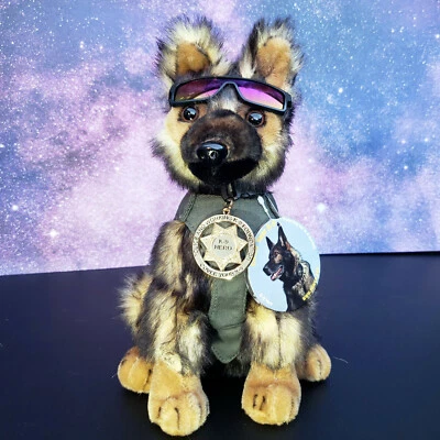 Sable German Shepherd Plush Police Dog w K9 Badge Mirrored Shades K9 fundraiser - Image 1 of 4