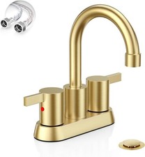 Brushed Gold Bathroom Sink Faucet 4 inch 2 Handle Centerset Basin Vanity Faucet