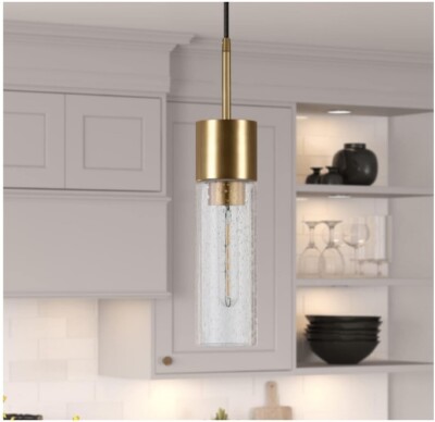 Henn&Hart Lance 3.5'' Wide Pendant Light Fixture with Glass Shade in Brass/Seeded