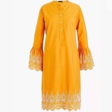 NWT JCREW CUTE GOLD YELLOW EMBROIDERED BELL SLEEVE DRESS SZ S