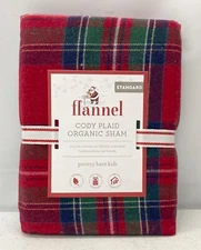 NEW Pottery Barn KIDS Organic Cody Plaid FLANNEL Sham~STANDARD~Red Multi