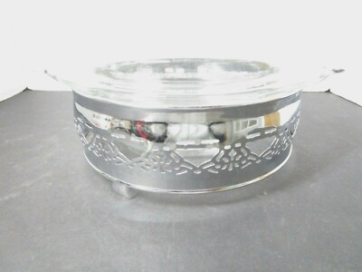 Pyrex # 024 2 Quart Clear Glass Serving Bowl Mixing W/ Chrome Holder Stand LID!