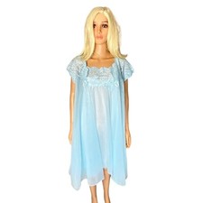 Van Raalte Vintage 60's Blue Chiffon Peignoir Nightgown Robe Set Nylon Small USA
