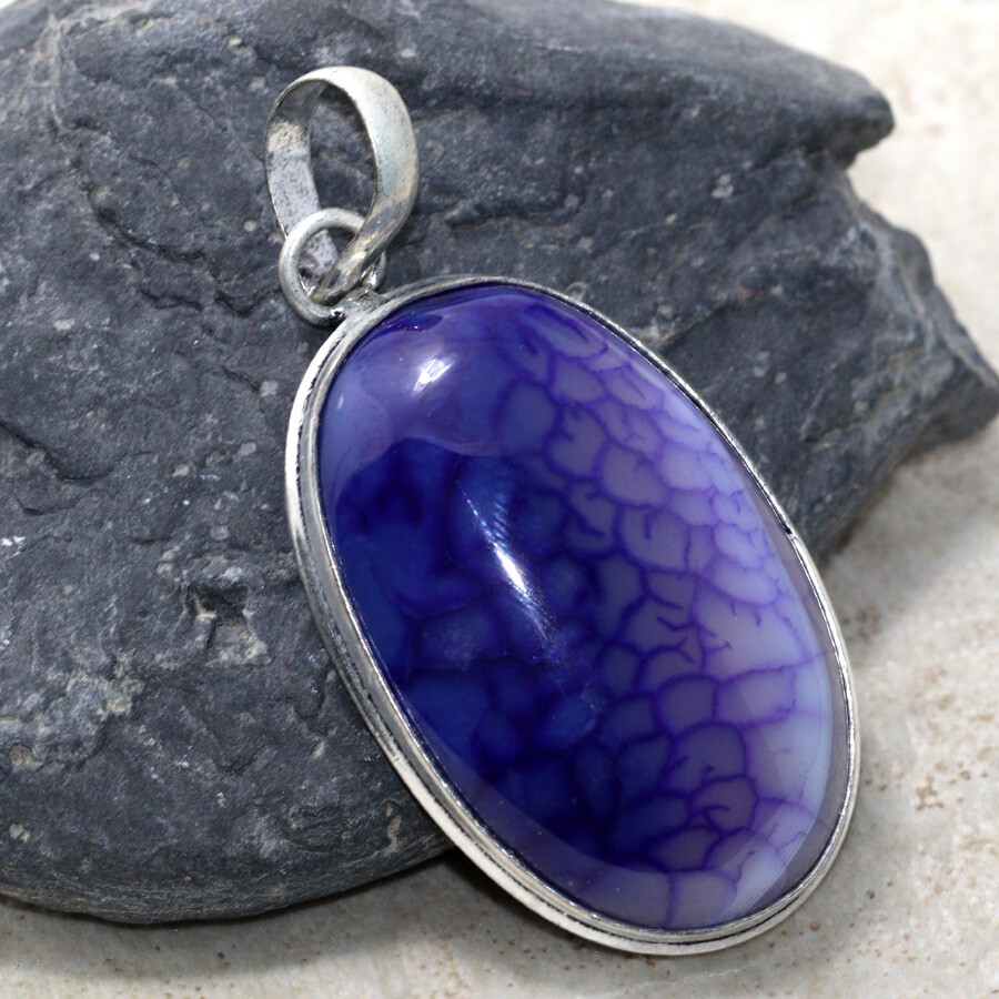 Botswana Agate 925 Silver Pendant Purple Gemstone Ethnic Jewelry 2 Inch  