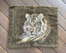VTG Biederlack Acryl Velours Tiger Pillow Sham Cover Brown Made In USA 28.5"x24"