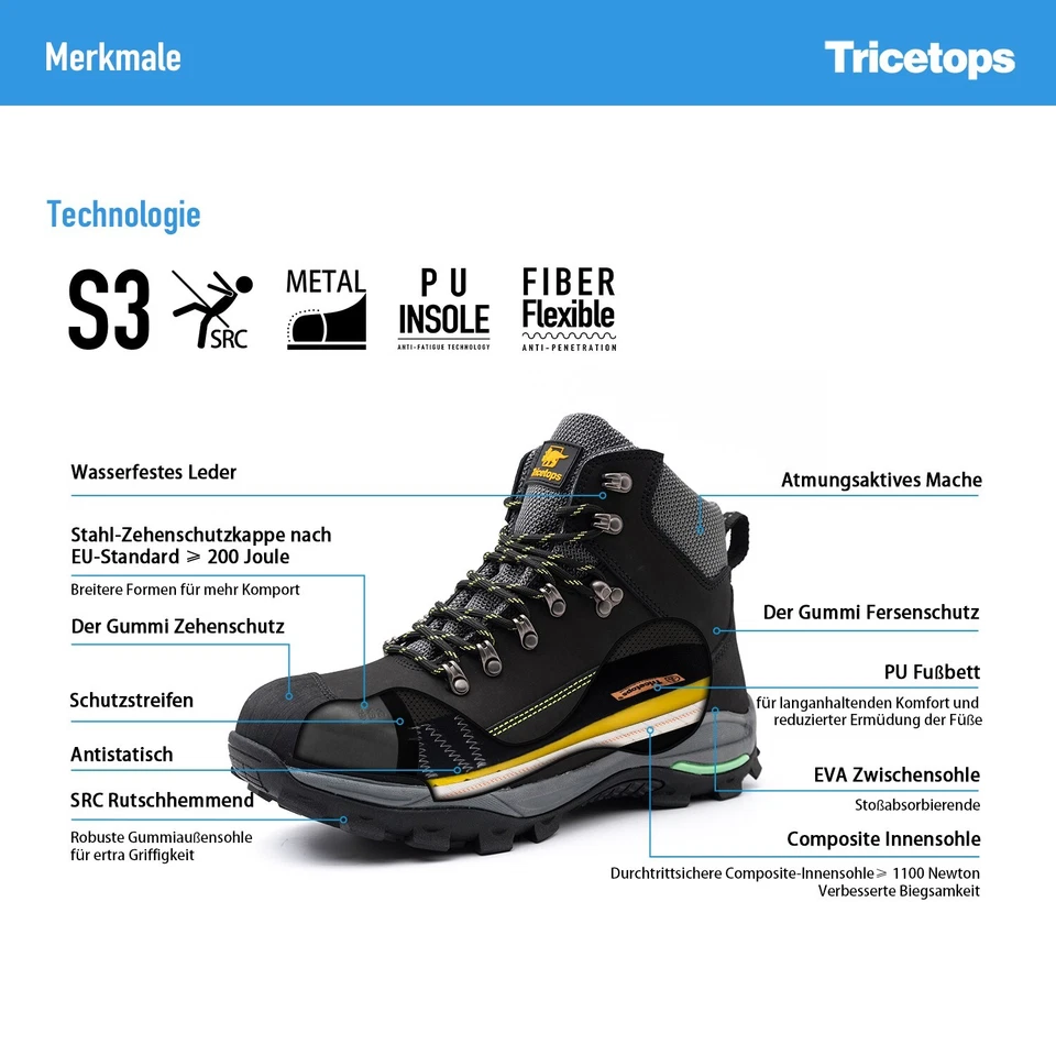 Sicherheitsschuhe S3 Herren Stahlkapp SRC Wasserdicht Komfortabele Arbeitsschuhe - Bild 2 von 4