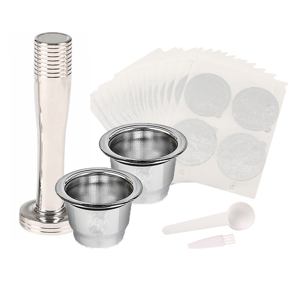 Metal Reusable Espresso Capsule Pods with Foil Set For Nespresso Coffee Machines