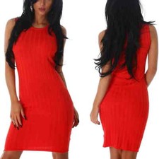Damen Strickkleid Stretch dünn Ripp Streifen Etui Cocktail Party 36 38 XS S M