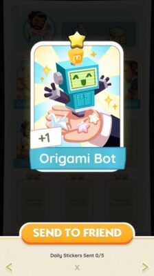 Monopoly Go - Origami Bot - 1 Star Sticker (Set #4) Fast Delivery