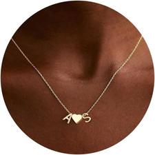 Christmas Gifts for Grandkids - 14K Gold Plated Dainty A-Z Heart Initial Necklac