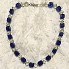 Vintage Glass Bead Necklace Blue Clear Retro Art Deco Mid Century Statement 17" — photo 4