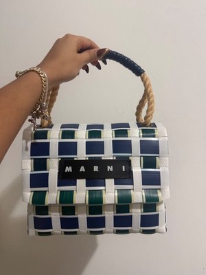 Marni Market Woven Bag White Blue Green