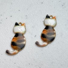 Gold Tone Bracelet Charms pendant enamel cat kitten kitty brown black 1585-56