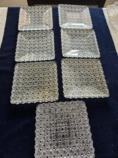Vintage L G Wright Daisy And Button Square Clear Glass Plates 7 Inch Lot Of 7