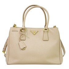 PRADA Leather 2way Shoulder Handbag Pink Beige Gold