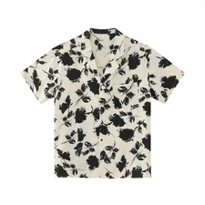 Summer Men Cuban Collar Short Sleeve Button Up Shirt Casual Loose Floral Pattern
