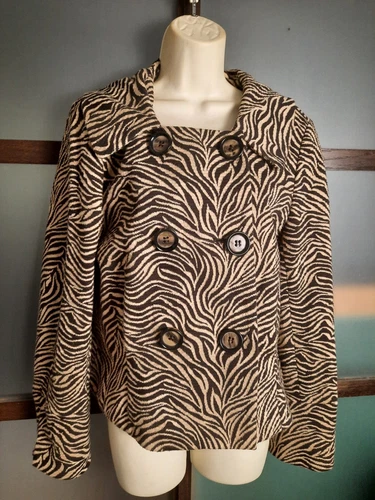 VETEMENTS CHAUS Cappotto Giacca Pavone Marrone Tan Stampa Animalier Foderato Corto Caldo Tg 10 M