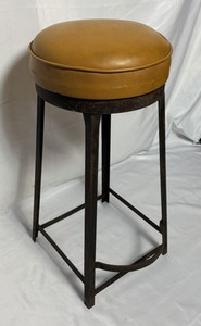 Vintage 1940s Industrial Steel Stool Upholstered Cushion Wood Seat Foot Rest