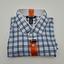 Kirkland Signature Performance Dress Shirt, Blue Plaid, Size: 2XL, New