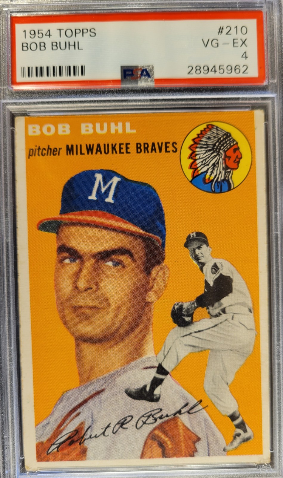 1954 Topps  #210   Bob Buhl     PSA  4     CENTERED