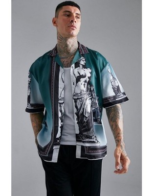 Men s Oversized Satin Shirt Boohoo Venus De Milo Print Size M