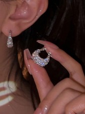 Multicolor Silver Cubic Zirconia Hoop Earrings Vintage Luxury Design