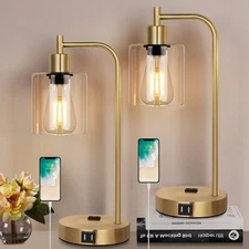 QiMH Set of 2 Industrial Touch Control Table Lamps with 2 USB Ports gold-2 