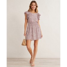Loft Lavender Dot Print Ruffled Sleeve Mini Dress Womens 8 Flutter Purple Casual