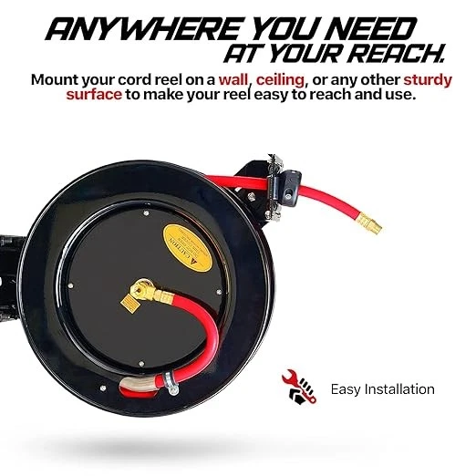 ReelWorks Air Hose Reel 3/8" x 50' Heavy Duty 300PSI L815153HA - Red/Black - Image 4 of 4