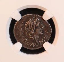 Roman Republic L. Pomponius Molo Denarius (97 BC) - NGC VF! Numa Pompilius! Rare