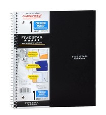 Five Star Notebook - 1 Subject College Ruled Paper - 100 Sheets - Black