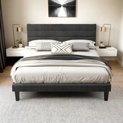 Modern Adjustable Bed Frame, Queen Size Platform Bed with Noise-Free Slats