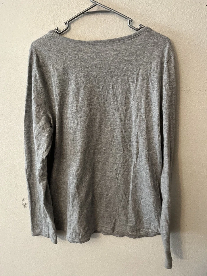Talbots The Talbots Tee Size Large Gray Solid Long Sleeve T-Shirt Crew - Image 2 of 4