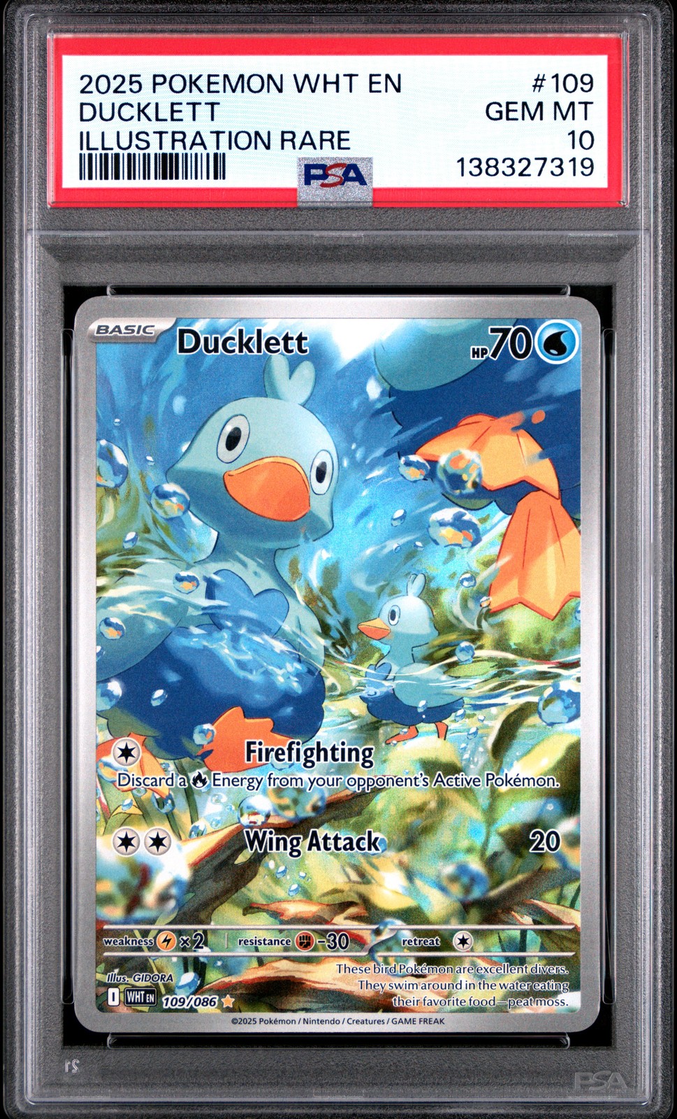 2025 POKEMON WHT EN-WHITE FLARE ILLUSTRATION RARE #109 DUCKLETT PSA 10