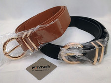 2 Pack Women's Faux Leather Belts Jeans Pants Fashion Gold Buckle Ladies Belt
